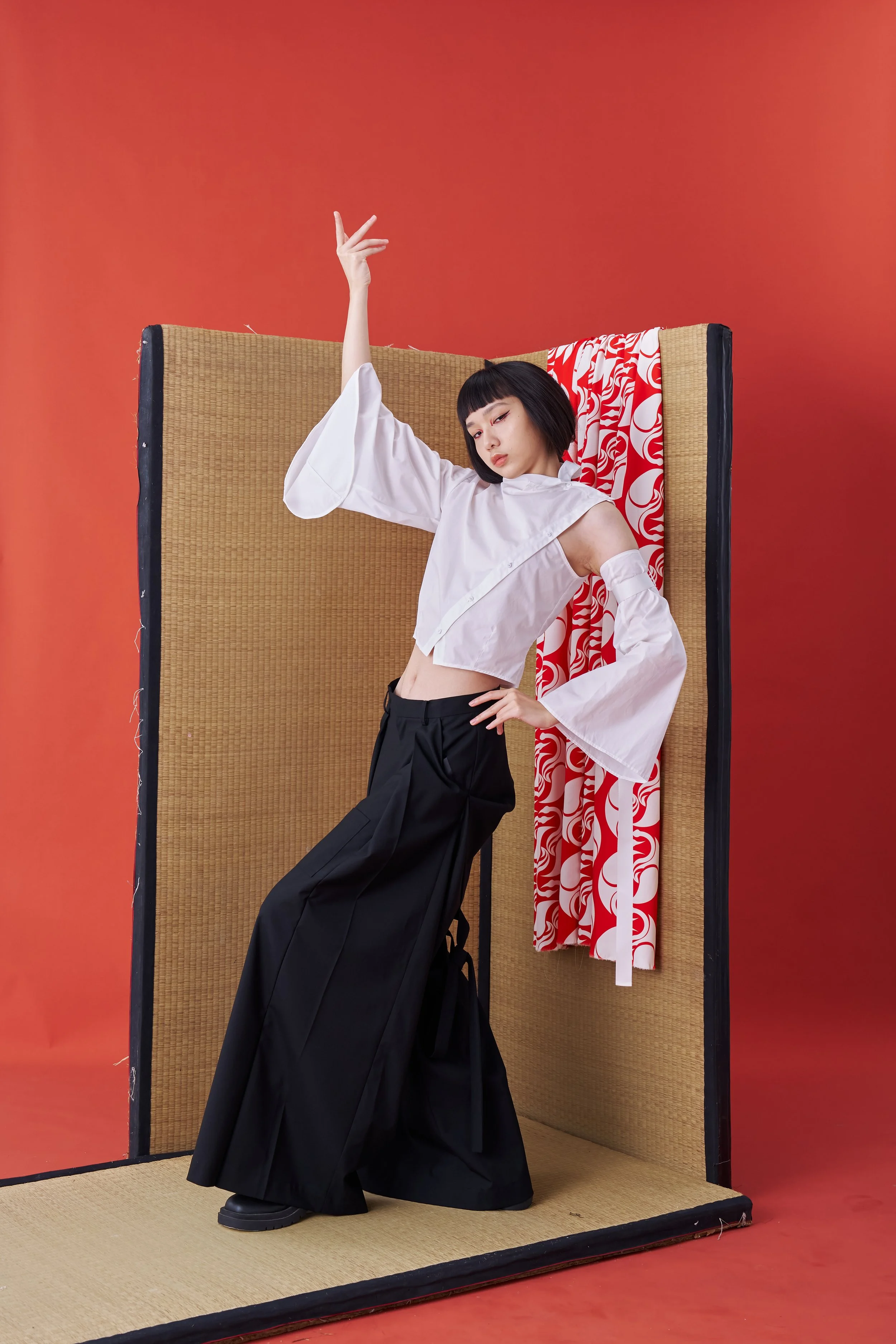 INF Deconstructed Japanese Kimono-inspired Wide Sleeve Tie Shirt